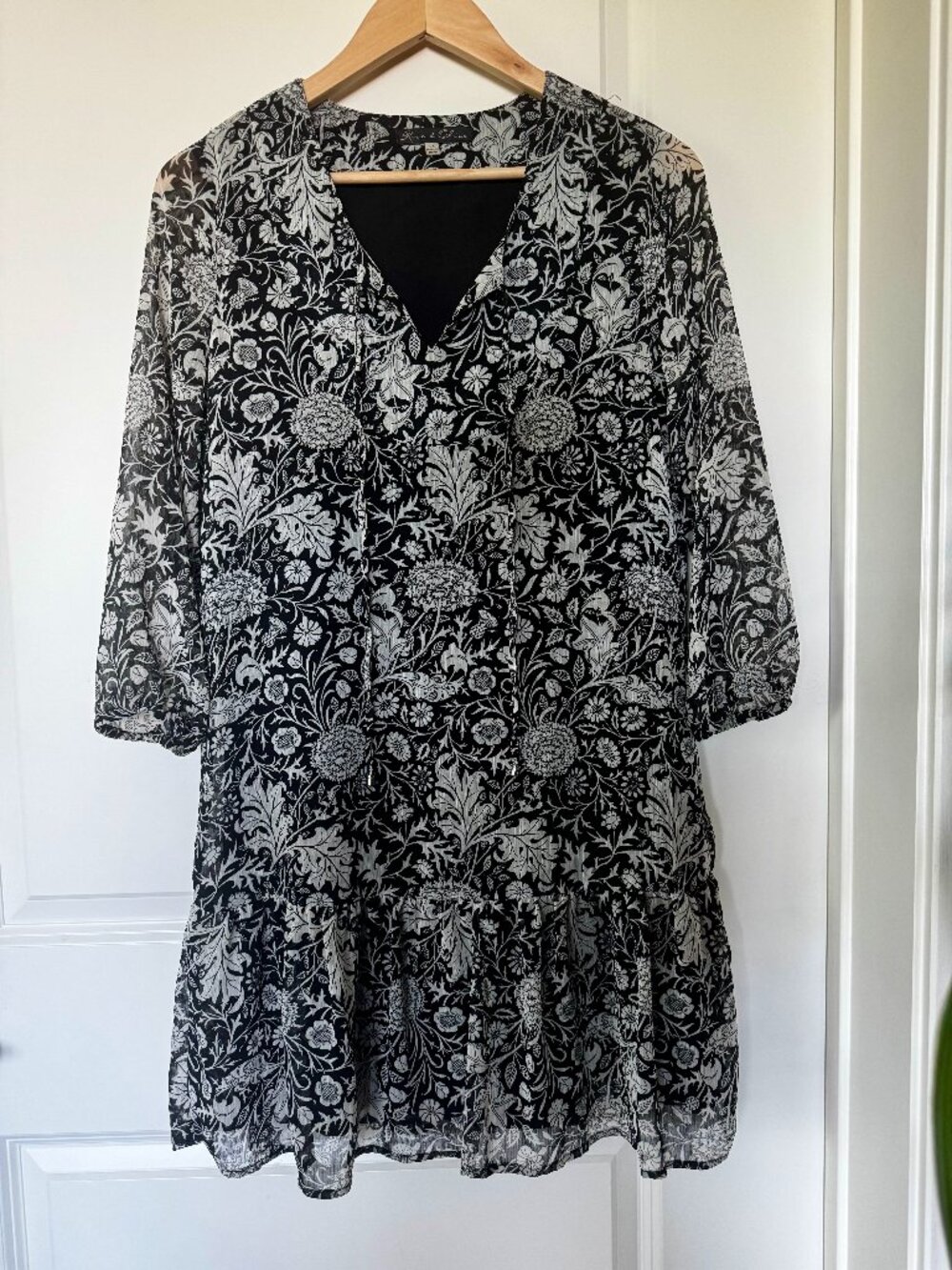 Black Ivory Floral Boho Romantic Cottagecore Dress Dark Academia XS